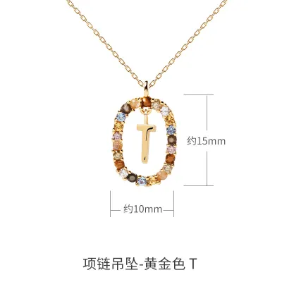 Women Fashion Simple Small Rhinestone 26 Alphabet 925 Sterling Silver Necklace