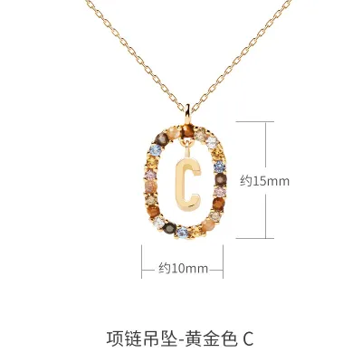 Women Fashion Simple Small Rhinestone 26 Alphabet 925 Sterling Silver Necklace