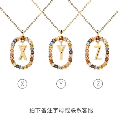 Women Fashion Simple Small Rhinestone 26 Alphabet 925 Sterling Silver Necklace