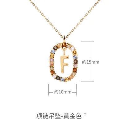 Women Fashion Simple Small Rhinestone 26 Alphabet 925 Sterling Silver Necklace
