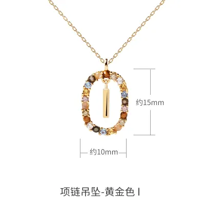 Women Fashion Simple Small Rhinestone 26 Alphabet 925 Sterling Silver Necklace