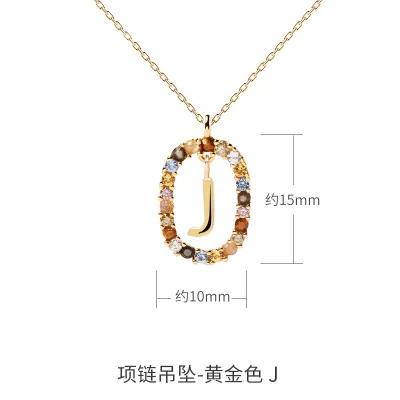 Women Fashion Simple Small Rhinestone 26 Alphabet 925 Sterling Silver Necklace