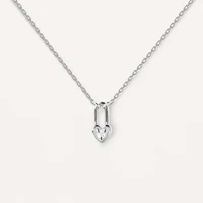 Women Fashion Rhinestone Lock Love Key S925 Sterling Silver Necklace