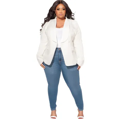 Women Fashion Casual Plus Size Autumn Winter Solid Color Lapel Long Sleeve Blazer Coat