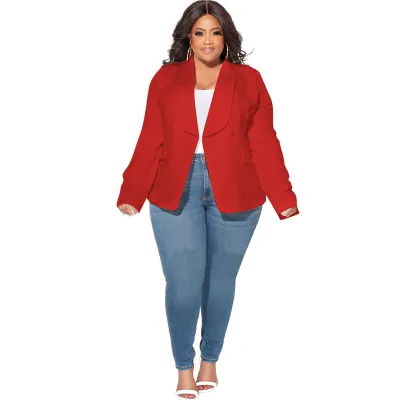 Women Fashion Casual Plus Size Autumn Winter Solid Color Lapel Long Sleeve Blazer Coat