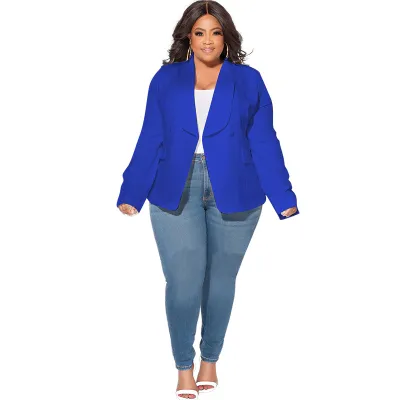 Women Fashion Casual Plus Size Autumn Winter Solid Color Lapel Long Sleeve Blazer Coat