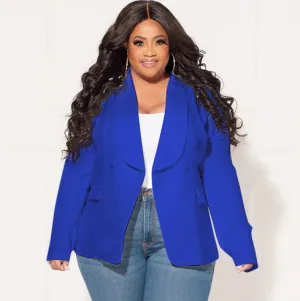 Women Fashion Casual Plus Size Autumn Winter Solid Color Lapel Long Sleeve Blazer Coat