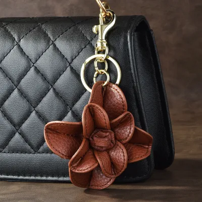 Women Fashion Leather Floral Bag Pendant Keychain