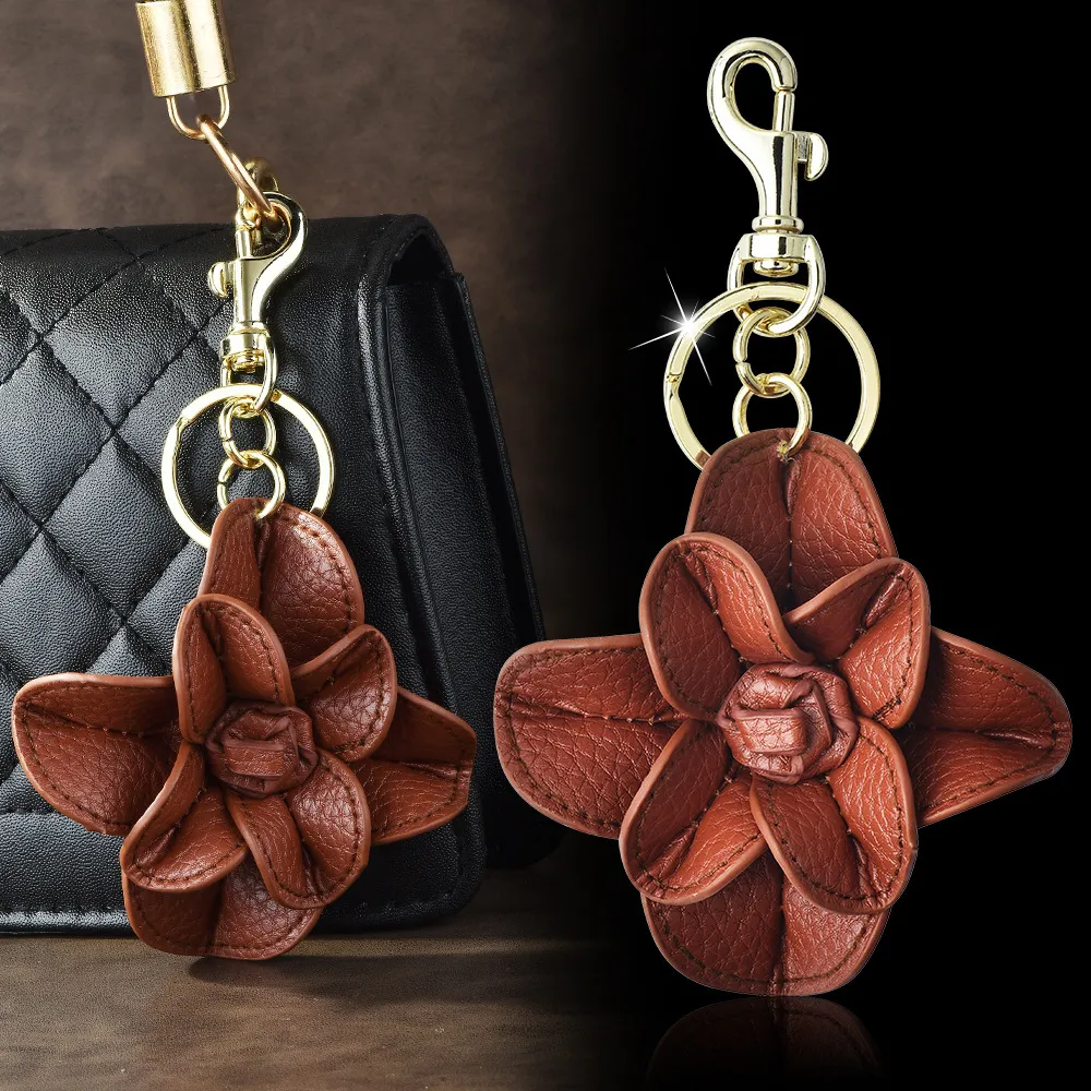 Women Fashion Leather Floral Bag Pendant Keychain