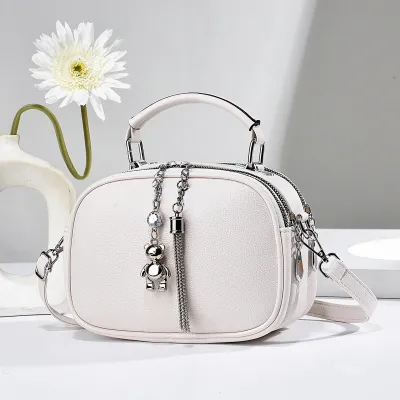 Women Fashion Simple Solid Color Bear Pendant Handbag PU Medium