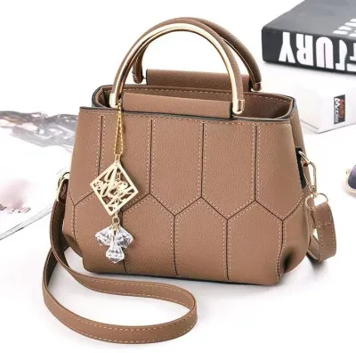 Women Fashion Simple Solid Color Embroidered PU Small Square Handbag Zipper