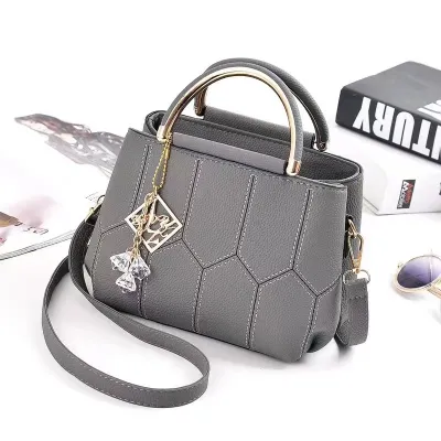 Women Fashion Simple Solid Color Embroidered PU Small Square Handbag Zipper