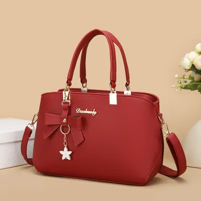 Women Vintage Design Solid Color Stone Pattern Shoulder Handle Bag