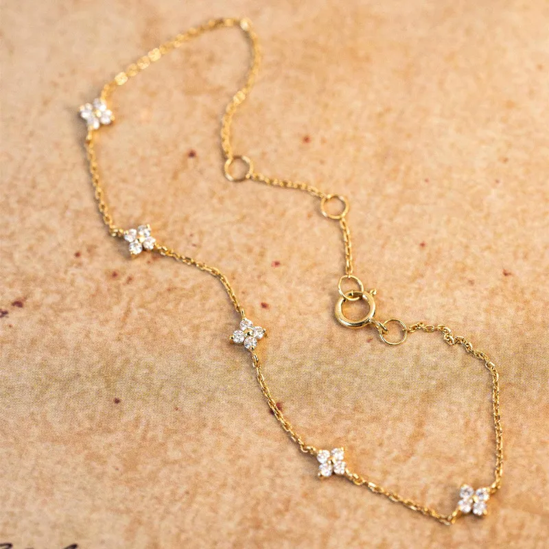 Women Fashion S925 Silver Zircon Four-Leaf Clover Sweet Bracelet