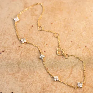 Women Fashion S925 Silver Zircon Four-Leaf Clover Sweet Bracelet