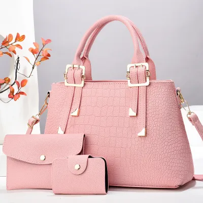 Women Fashion Casual Solid Color Stone Pattern Handbag Three-Piece Bag Set
