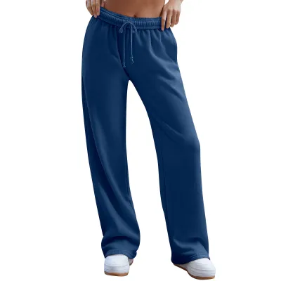 Women Casual High Waist Drawstring Loose Straight Leg Pants