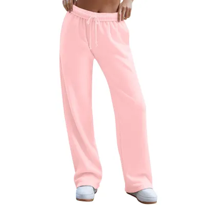 Women Casual High Waist Drawstring Loose Straight Leg Pants