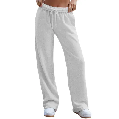 Women Casual High Waist Drawstring Loose Straight Leg Pants