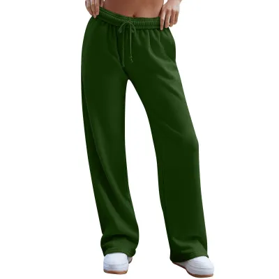 Women Casual High Waist Drawstring Loose Straight Leg Pants