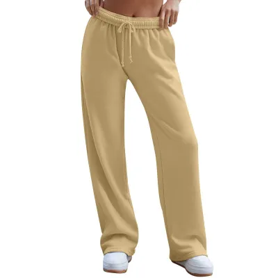 Women Casual High Waist Drawstring Loose Straight Leg Pants