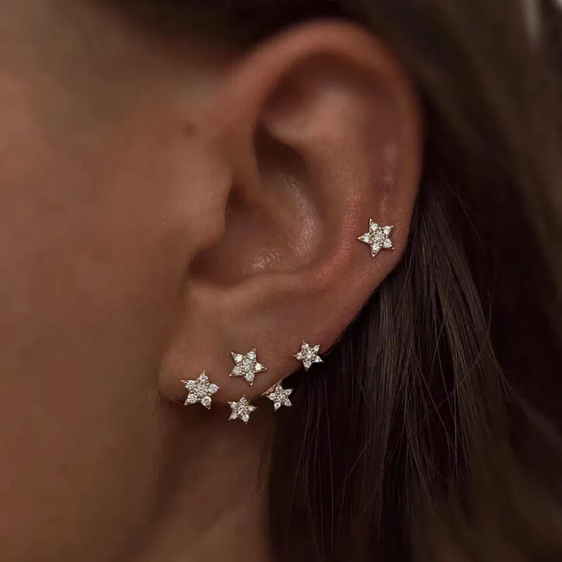 Women Fashion S925 Sterling Silver Zircon Star Shaped Earrings