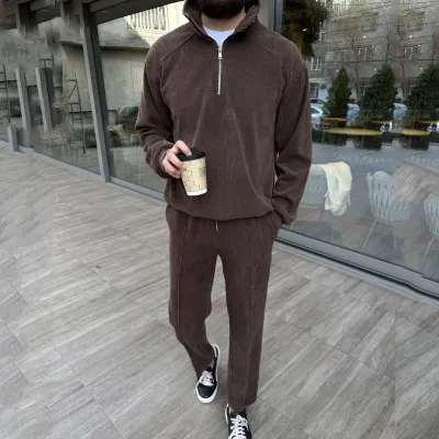 Wholesale Men Fashion Casual Stripe Print Plus Size Long Sleeve Hoodies Pants Sets