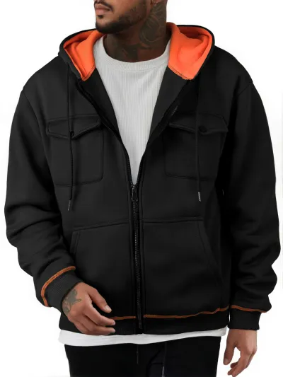 Men Casual Autumn Winter Fleece-Lined Long-Sleeve Zipper Hoodies