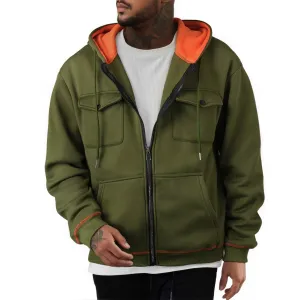 Men Casual Autumn Winter Fleece-Lined Long-Sleeve Zipper Hoodies