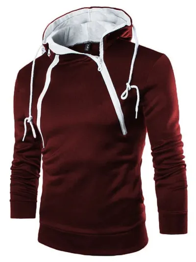 Men Fashion Casual Spring And Autumn Color Contrast Double Zipper Fleece Long-Sleeve Hoodies
