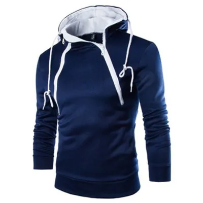Men Fashion Casual Spring And Autumn Color Contrast Double Zipper Fleece Long-Sleeve Hoodies