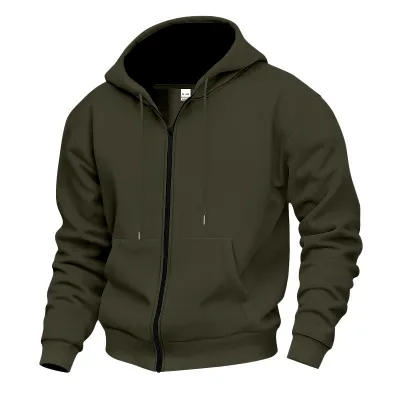 Men Fashion Casual Autumn Winter Solid Color Waterproof Zipper Long-Sleeve Multi-Pocket Cardigan Hoodies