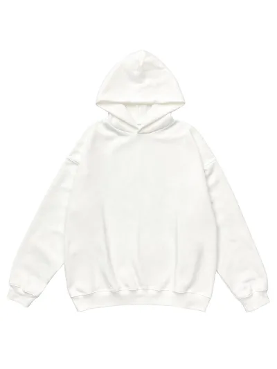 Men Casual Solid Color Fleece-Lined Long-Sleeve Loose Hoodie