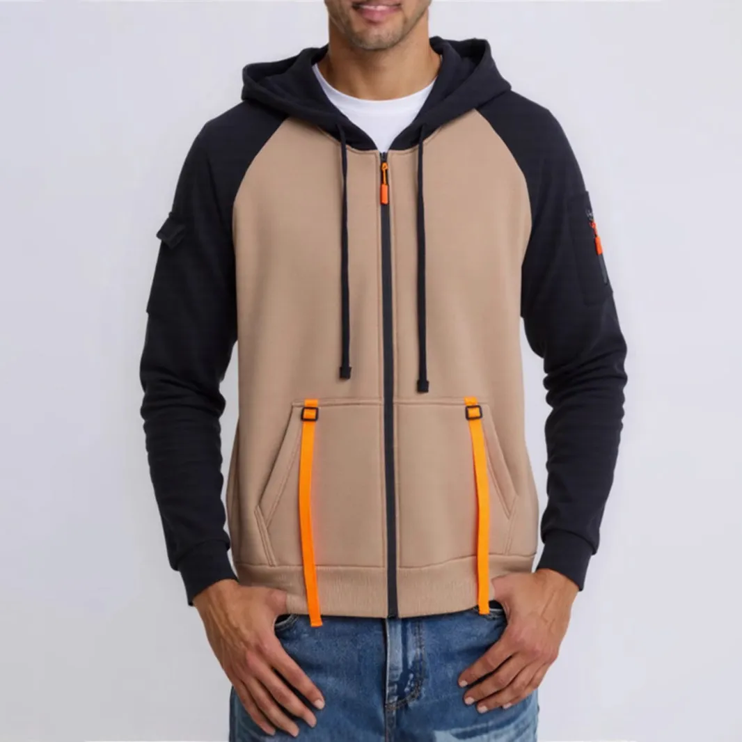 Men Fashion Color Block Zipper Long-Sleeve Hoodies Cardigan