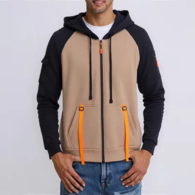 Men Fashion Color Block Zipper Long-Sleeve Hoodies Cardigan