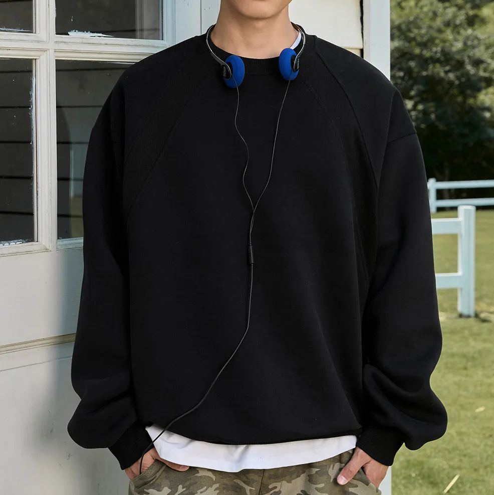Men's Casual Stitching Solid Color Round Neck Long Sleeve Sweatshirt