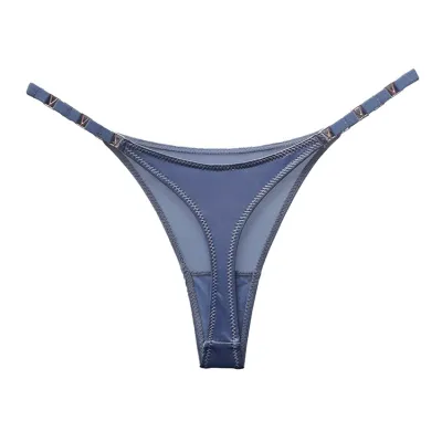Women Fashion Sexy Solid Color Metal Buckle Ice Silk Low Waist Thong