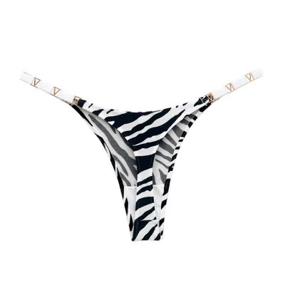 Women Fashion Sexy Solid Color Metal Buckle Ice Silk Low Waist Thong