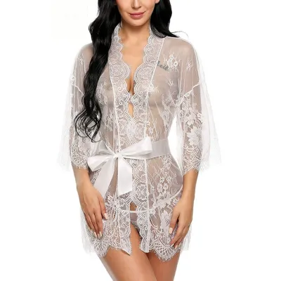 Women's Lace Perspective Lace-Up One-Piece Sexy Lingerie Set