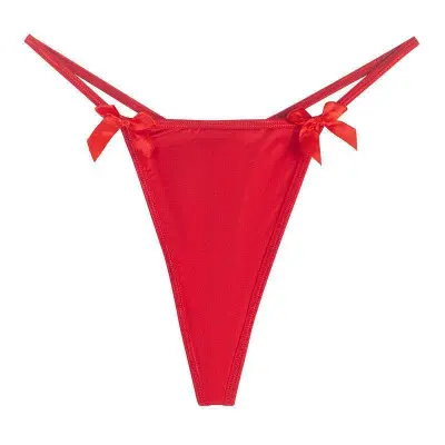 Women Sexy Solid Color Bowknot Thong Panties