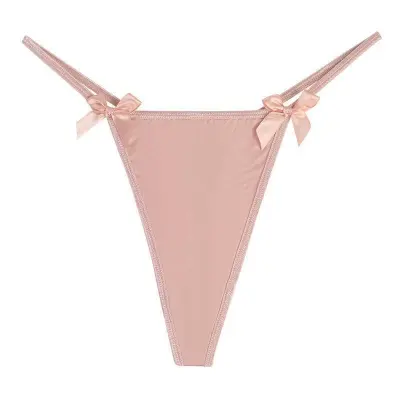 Women Sexy Solid Color Bowknot Thong Panties
