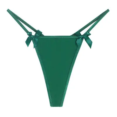 Women Sexy Solid Color Bowknot Thong Panties