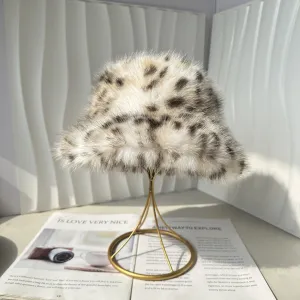 Women's Fashion Casual Autumn Winter Leopard Imitation Mink Hair Bucket Hat