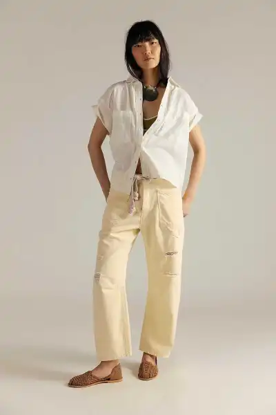 Women Casual Patchwork Straight Drawstring Lace-Up Jeans