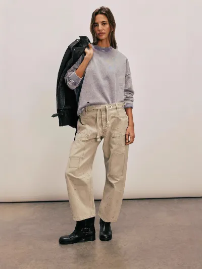 Women Casual Patchwork Straight Drawstring Lace-Up Jeans