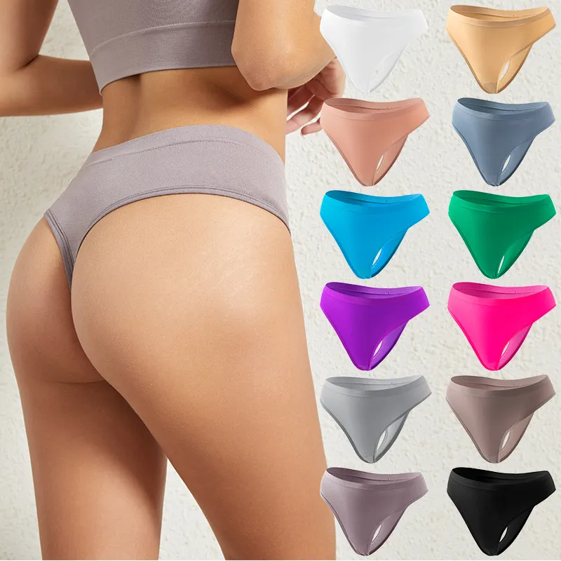 Women Fashion Sexy Solid Color Plus Size Low Waist Thong