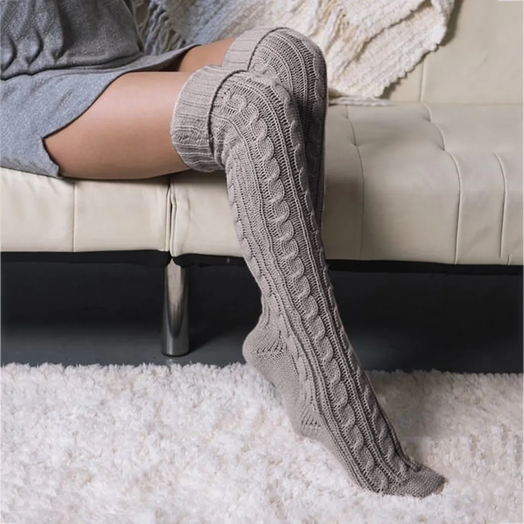 Autumn Winter Fashion Twist Knitted Long Tube Over-The-Knee Stockings