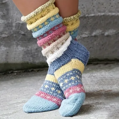 Autumn And Winter Warm Color Matching Knitted Wool Socks