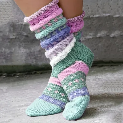 Autumn And Winter Warm Color Matching Knitted Wool Socks