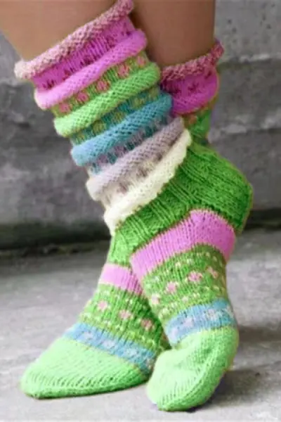 Autumn And Winter Warm Color Matching Knitted Wool Socks